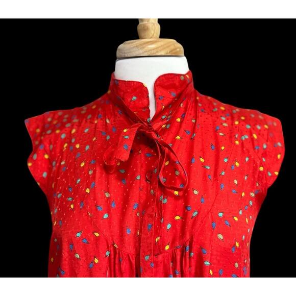 Vintage EVA Women's Pussybow Dress Retro Red Lightbulb Print sz 40 - Picture 2 of 9